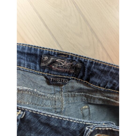 Silver Jeans Co Womens Blue Twisted Denim Jeans Sz 34x33 Distressed Low Rise - Picture 7 of 12